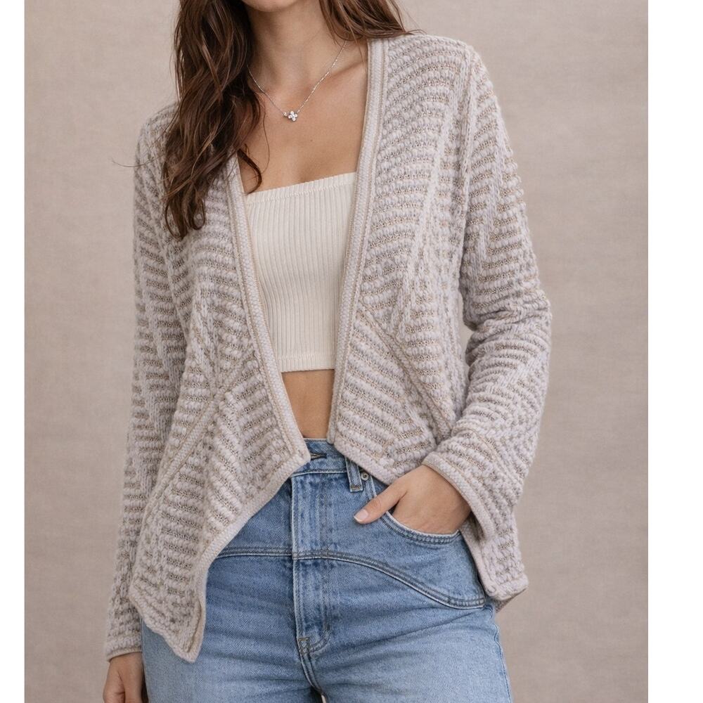 NIC+ZOE Open Knit Cardigan Neutral Boho Lightweight Sweater Size S Lightweight